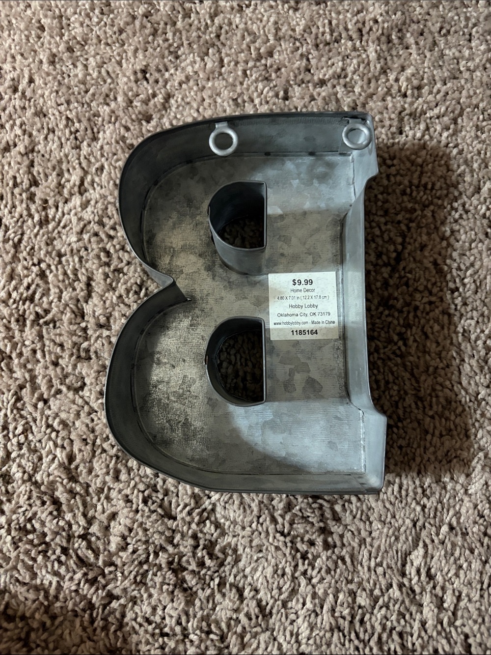 Hobby Lobby Galvanized Metal Letter B - Silver/Gray - Picture 2 of 3